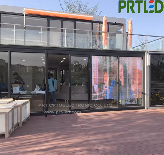 Schermo in vetro LED trasparente a colori, pannelli LED.  Schermo LED trasparente per esterno, schermo tenda LED